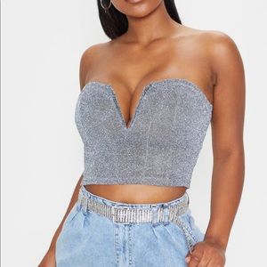 PLT silver v bar bandeau corset top